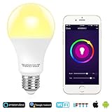 Tonbux Alexa Smart LED Bulb, Work with Echo and Google Home, No Hub Required WiFi Color Light Bulbs(10W) A21, Phone Controll and RGBW Tunable (60W Equivalent)