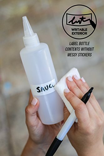 Premium Plastic Squeeze Squirt Bottles for Sauces with Leak-Proof Cap (8oz, 6 pack) with Writable Exterior and Funnels | Ideal for Condiments, Ketchup, BBQ, Dressing, Paint, Workshop and Pancake Art