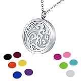 HOUSWEETY Aromatherapy Essential Oil Diffuser Necklace-Stainless Steel Locket Pendant,11 Refill Pads (Non-Engraving)