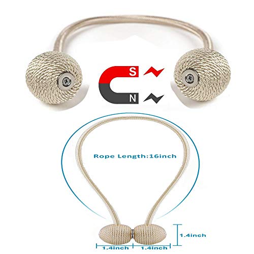 SmallDot Magnetic Curtain Tiebacks, [Pack of 4] Drapery Hooks Holdbacks Holders with Strong Magnet for Window Sheer Blackout Panels, 16 Inch, Beige - Thumbnail 3