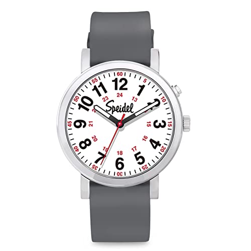 Speidel Glow Scrub Watch, Electroluminescent Nurse Doctors Medical Professionals Students Men Women Unisex Easy Read Dial Military Time Second Hand, Silicone Band, Grey, Scrub GLOW โ image 1