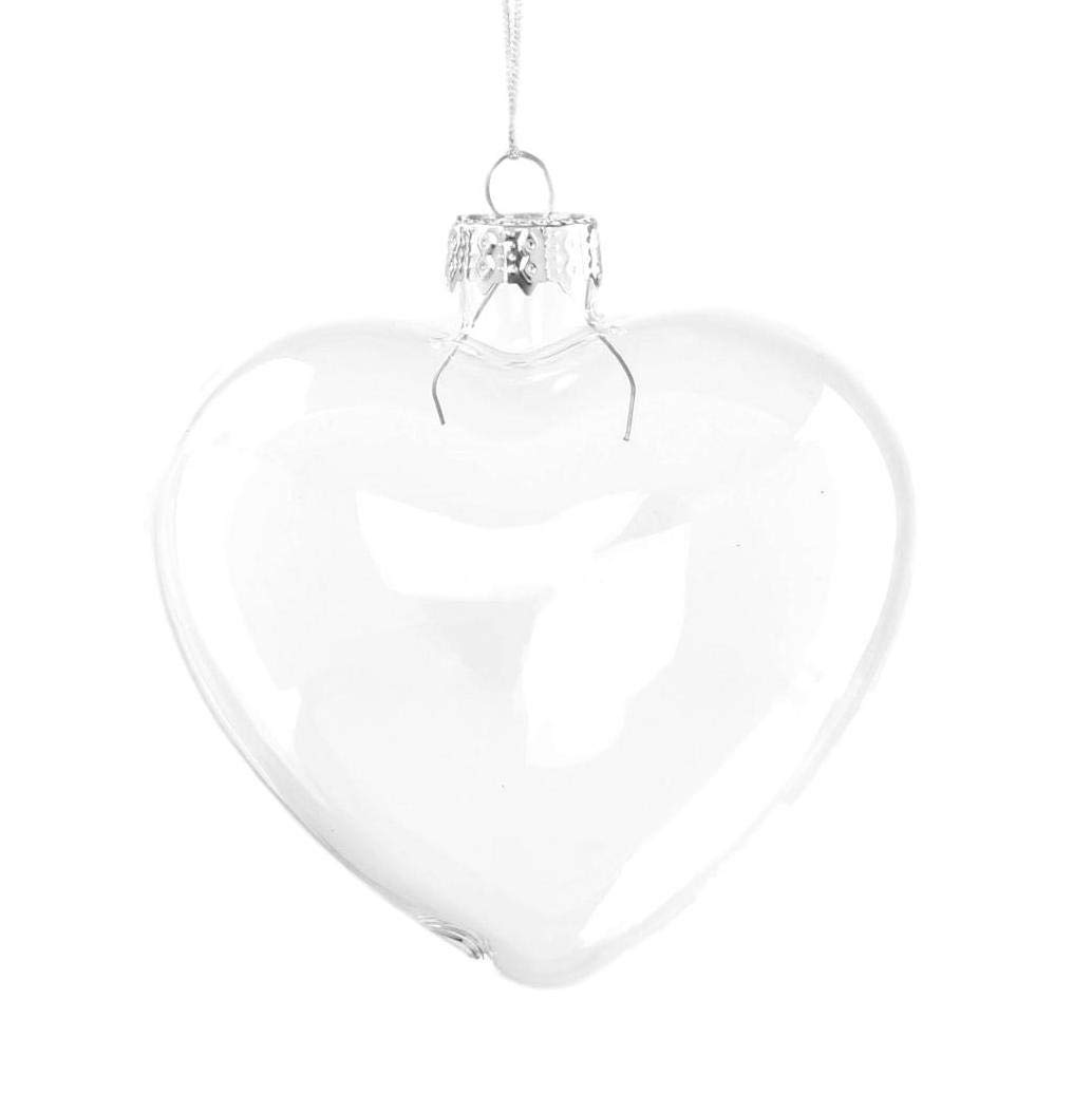 Succulent Style 6 X Clear Heart Shape Glass Baubles Ornaments for Christmas or Wedding decorations