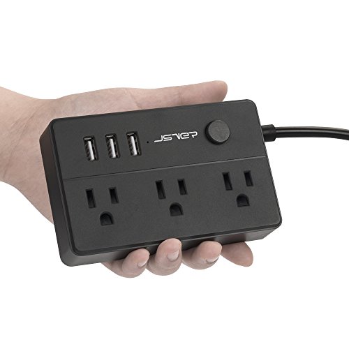 JSVER Portable Surge Protector Power Strip with 3 Outlet and 3 USB Charging Station, 350 Joule - Black - Thumbnail 4