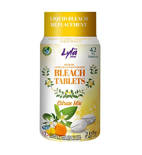 Lyla 3X Clean Ultra Max Bleach Tablets for Laundry and Cleaning. 42 Tablets 7.4 OZ Phosphate Free Replaces Liquid Bleach (Citrus Mix)