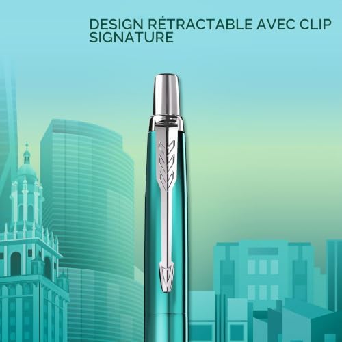Jotter Stylo bille | Édition spéciale | Turquoise Miami avec finition chrome | Pointe moyenne | Encre bleue | Coffret cadeau géométrique