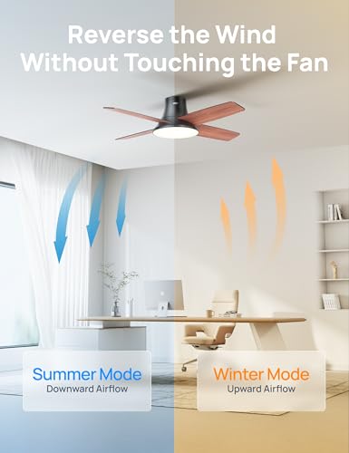 DREO Ceiling Fans with Lights and Remote, 44'' Low Profile Black Ceiling Fan for Bedroom and Living Room, 6-Level Dimmable & 5-Color Tone, 6 Speeds, Reversible DC Motor, Easy Installation, Timer