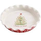 The Pioneer Woman Holiday Cheer 9-Inch Ceramic Ruffle-Top Pie Plate, Dishwasher/Oven Safe