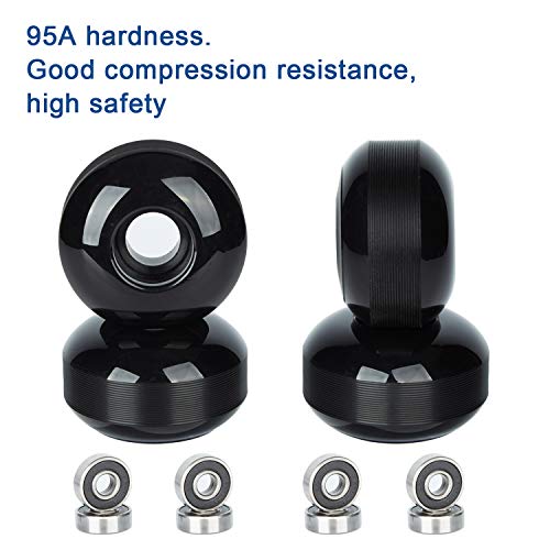 NONMON Skateboard Wheels 52mm 95A with ABEC-9 Bearings, Pack of 4, Solid Black