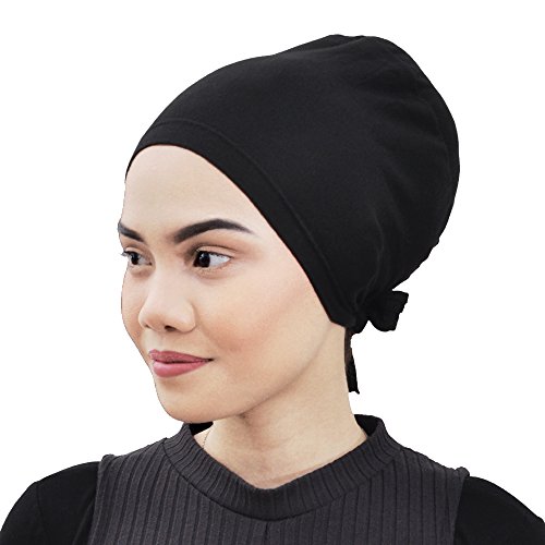 Silk Story Hijab Turban Bun Under Scarf Shawl Chemo Wear Volumizer Hair Loss Cover Cotton (Black)