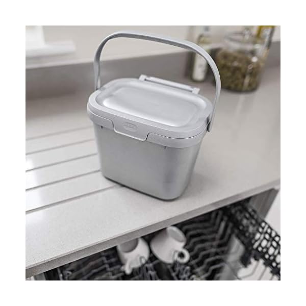 Addis 518384 Eco 100% Plastic Everyday Kitchen Food Waste Compost Caddy Bin, 4.5 Litre, Recycled Light Grey