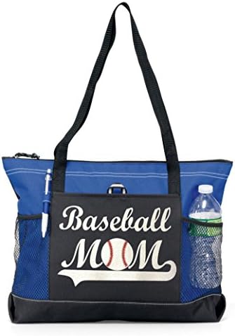 Glitter Baseball Mom Tote. White glitter on a Large Royal Blue Tote(m)