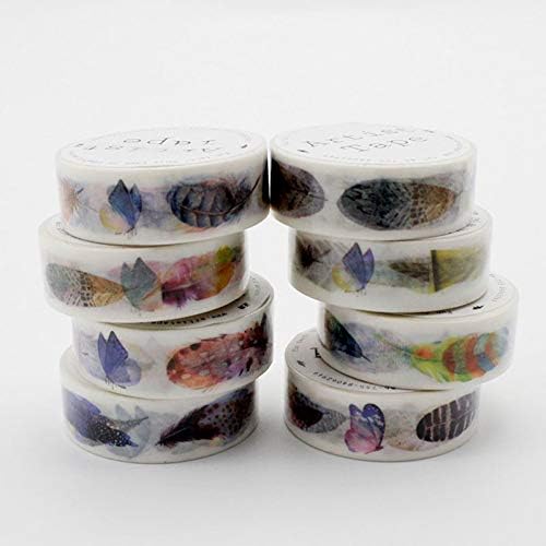 KANGBOOS Tape 8pcs Artist Masking Tape 15mm10m Cute Feather Washi Tape Decorative Adhesive Tape for Kids DIY Scrapbooking Diary Photos Albums