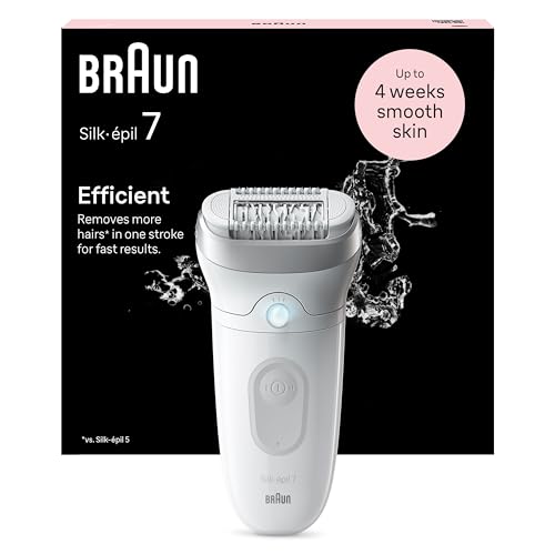 Braun Silk Epil 7 Epilatore Elettrico Donna, Rasoio Elettrico Donna, Con Testina Ampia Per Una Epilazione Semplice, Wet & Dry, Pelle Liscia a Lungo, 7-011, Bianco/Argento
