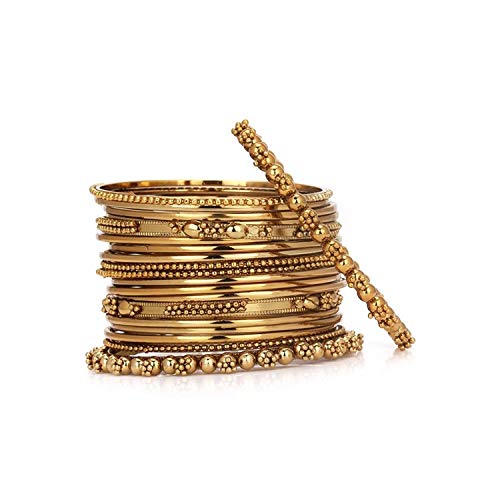 Efulgenz Boho Vintage Antique Ethnic Gypsy Tribal Indian Oxidized Silver Gold Plated Combo Bracelet Bangles Set Jewelry (20 pc Each) - Thumbnail 2