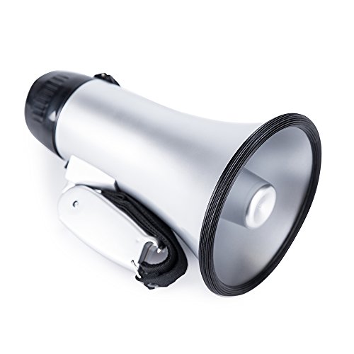 Sugar home Portable Megaphone Bullhorn 20 Watt Power Megaphone Speaker Voice and Siren/Alarm Modes with Volume Control and Strap (Silver)
