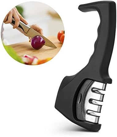 FOXAS Manual Knife Sharpener with Ergonomic Handle and Anti Slip Base for Kitchen Knives, Chef Knives, Fruit Knives, Pocket Knives etc.