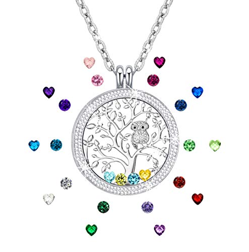 KIM S Gift for Mom Family Tree of Life Floating Charm Memory Lockets Pendant Necklace with Created Birthstone Necklace