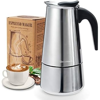 Godmorn Stovetop Espresso Maker, Moka Pot, Percolator Italian Coffee Maker, 300ml/10oz/6 cup (espresso cup=50ml), Classic Cafe Maker, 430 stainless steel, suitable for induction cookers