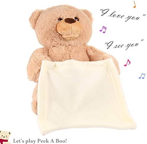 Peek A Boo Teddy Bear Soft Stuffed Animal Bear Plush Toy Doll Toy, with Music Function, Cuddling Friends for Kids (light brown)