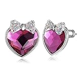 SUE'S SECRET Bowknot Love Heart Stud Earrings with Swarovski Crystal, Peach Red