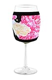 Joe Jacket Wine Glass Insulator, Neoprene Sleeve Drink Holder - Perfectly Peony (many colors avail.)