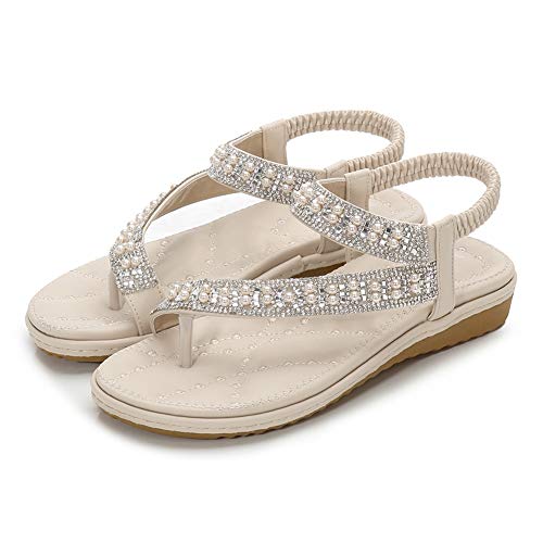 Meeshine Women's Casual Slingback Summer Beach Thong Flat Sandal(7 B(M) US,Beige 04) - Thumbnail 3