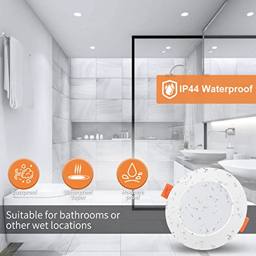 Tomosu Pack of 10 Extra Flat LED Recessed Spotlights, 5 W 450 LM Equivalent to 50 W Incandescence, IP44 Waterproof Bathroom Spotlight Cool White 6000 K, Hole Φ75-90 mm, AC220-240 V