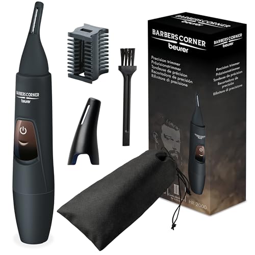Beurer HR2000 Barbers Corner Precision Trimmer | Shape and trim your eyebrows, nose and ear hair | Perfectly angled design | Includes comb attachment with 2 trim lengths (3mm and 6mm), 58000