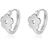 Minimalist Flower Small Hoop Earrings for Women Girls 925 Sterling Silver Hypoallergenic Dainty Tiny Huggie Hoops Cartilage Earrings Cute Birthday Holiday Jewelry Gifts