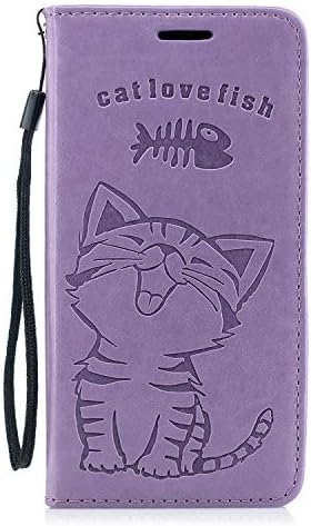 FNBK Samsung Galaxy S9 Phone Case Silicone Inner Lather Wallet Flip Folio Case Hand Strap Cat Fish Design Card Slot Kickstand Cash Pouch Protective Shockproof Stand Cover