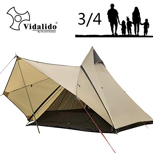 Vidalido Dome Camping Tent - Double Layers Waterproof Anti-UV Windproof Tents, 2-4 Person Family Outdoor Camping Tent(6.87.86.5ft) (Camel)
