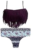 ZKESS Womens Halter Fringed Floral Printed Padded Tassel Bikini Set Swimsuit