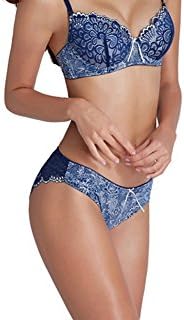 HEARTOP Women Sexy Bras And Panties Push Up Brassiere Panties Briefs Dark blue 85B with Pant XL