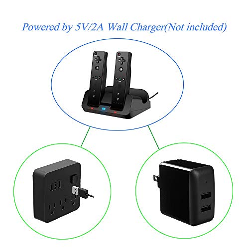 Wii U Charger Dock Station for Wii Remote & Wii U Gamepad with 2 Rechargeable Batteries Charging Cable Led Indicator -Black