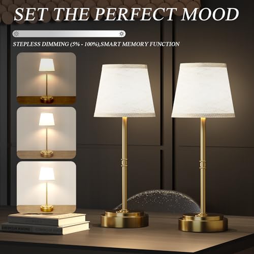 Litluzecozy Rechargeable Cordless Table Lamp Gold - 7500mAh Battery Table Lamps Indoor, Bedside Lamp Touch Dimmable, Wireless Desk Light for Living Room & Bedroom (Gold, 1 Pack)