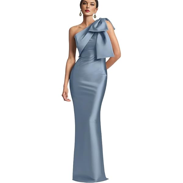 electric blue sequin dress Dusty Blue One Shoulder Long Glitter Evening Dresses main image 0
