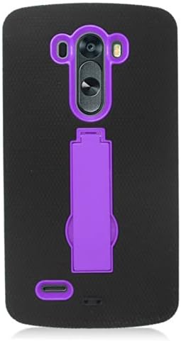 LG G3 Case, Hybrid Rubber Silicone Plastic Impact Defender Rugged Heavyduty Hard Case Cover Shell with Kickstand For LG G3 Purple Black