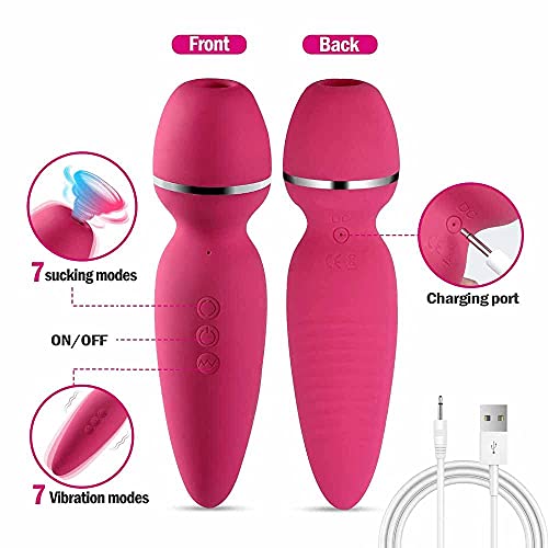 Real Air Sucking Mini Vibrator for Women, Double Head Wand Massager Clit Sucker Nipple Stimulator with 7 Powerful Suction and Vibration, Waterproof Adult G Spot Vibrators Sex Toys for Women for Sex