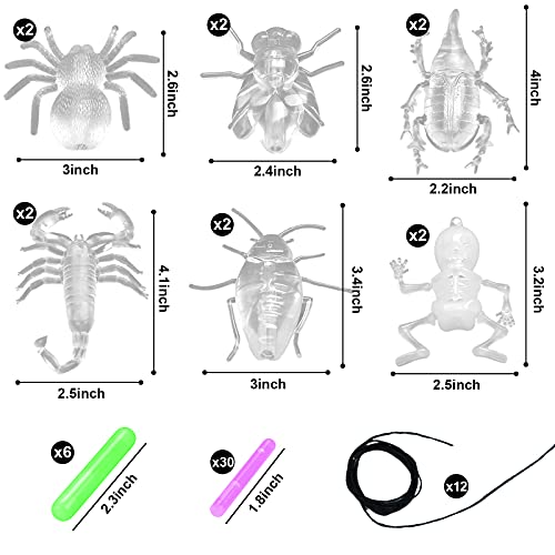 LovesTown 48 PCS Halloween Glow Critters Set, Glow in The Dark Critters Toys 12 Critters Toys and 36 Glow Sticks Halloween Bug Toys for Halloween Goodie Bag Fillers