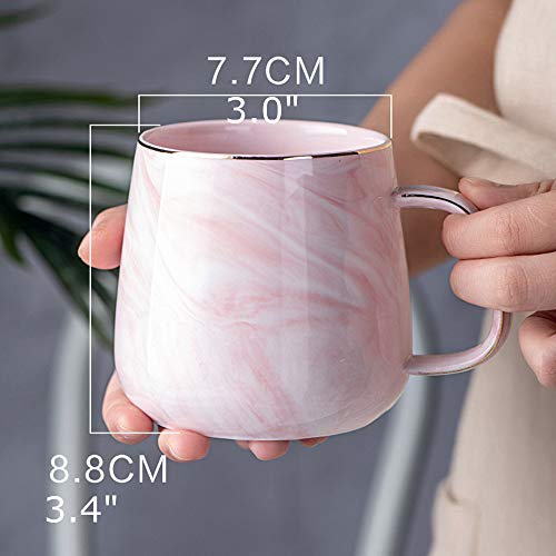 Ceramic Coffee Mug with Leaves Spoon, 12oz Marble Coffee Cup Unique Gift Mug for Wedding Birthday Party Christmas Gift and Thanks Giving Mug Gift-Pink