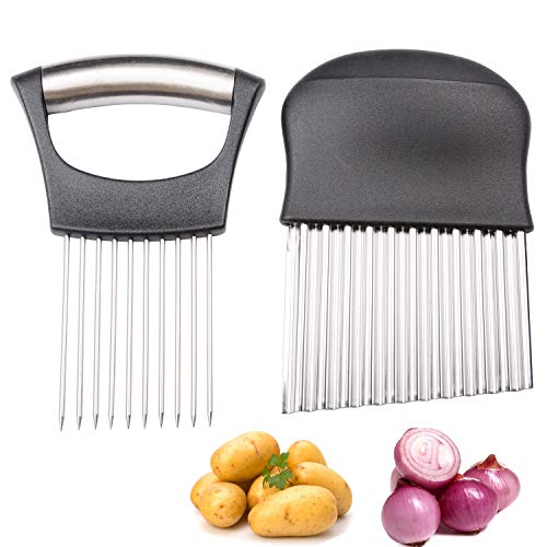 MUZOCT Onion Holder with Vegetable Crinkle Cutter Slicer Choppe Stainless Steel Cutting Kitchen Gadget