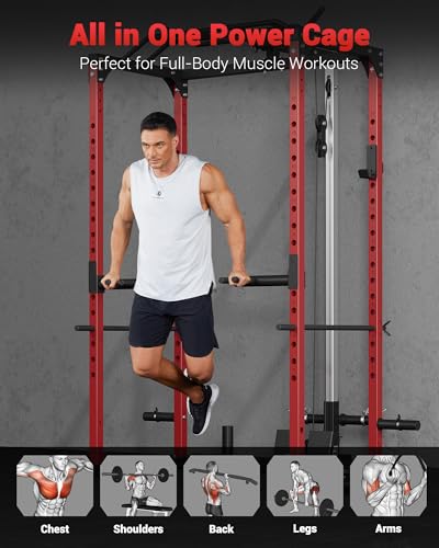 GarveeLife Power Cage, Multi-Functional Power Racks for Home Gym with Cable Crossover System, 1600LBS Weight Capacity Fitness Reality Squat Rack for Strength Workout with More Training Attachment
