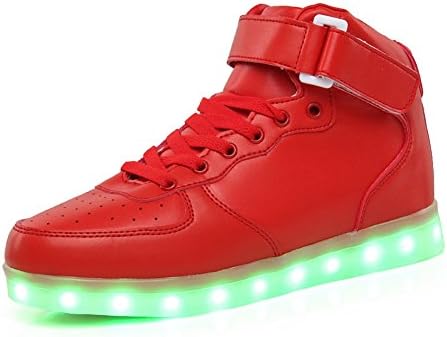 Tinton Beach Kids Boys and Girls Light up Flashing LED High Top SneakerT (3.5-4 Big Kid M, Red)