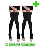 HealthyNees 2 Pairs Combo Women's Overnight 20-30 mmHg Compression Thigh High Toeless Legging Socks