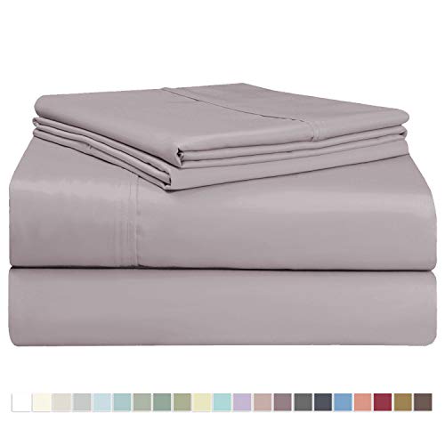 Pizuna 400 Thread Count Cotton Full Sheets Set Lilac Grey, 100% Long Staple Cotton Smooth Satin Bed Sheets with Stylish 4 inch Hem, fit Upto 15 inch Deep Pocket (100% Cotton Lilac Grey Full Sheet Set) - Thumbnail 7