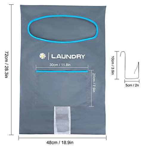 Lemecima 2 stück Wäschesack Reise, Wäschesammler tür, Wäschesack Camping mit Edelstahl Türhaken und Schultergurten für Schlafzimmer Badezimmer Wohnheim, Grau