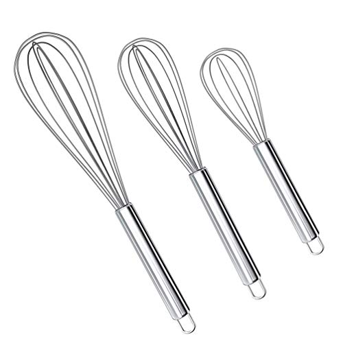 Set of 3 Whisk 8 Inch +10 Inch +12 Inch, Kitchen Balloon Hand Stainless Whisk Set for Blending Whisking Beating Stirring - Thumbnail 4