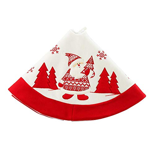 Christmas Tree Skirt Santas Xmas Tree Embroidery Tree Skirt Mat Diameter 80cm Round with Red Border for Christmas New Year Holiday Party (B)