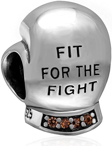 Charmstar FIT FOR THE FIGHT Boxing Glove Charm with Champagne CZ Stone Authentic Sterling Silver Birthstone Sport Bead Fits European Bracelet