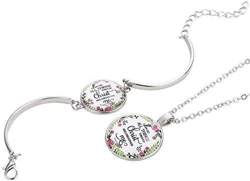 Tuoke Inspirational Bible Verse Necklace Bracelet Jewelry Sets Christian Encourage Faith Gifts